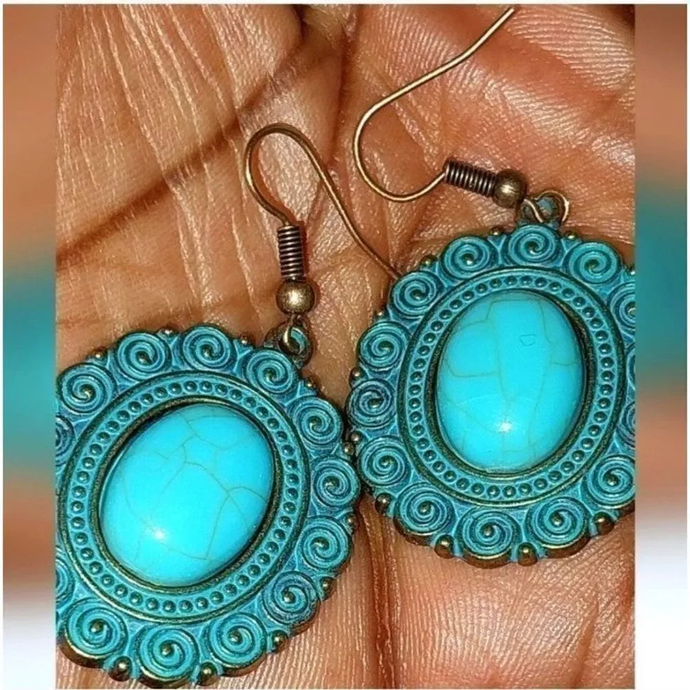 Gorgeous turquoise gypsy dangle boho Earrings